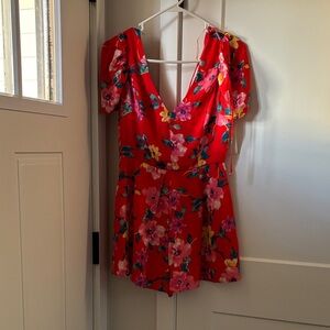 Elegant Floral Red Romper